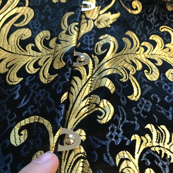 Sexy Gold&Navy Blue Corset w/ Matching Thong - Picture 4 of 6